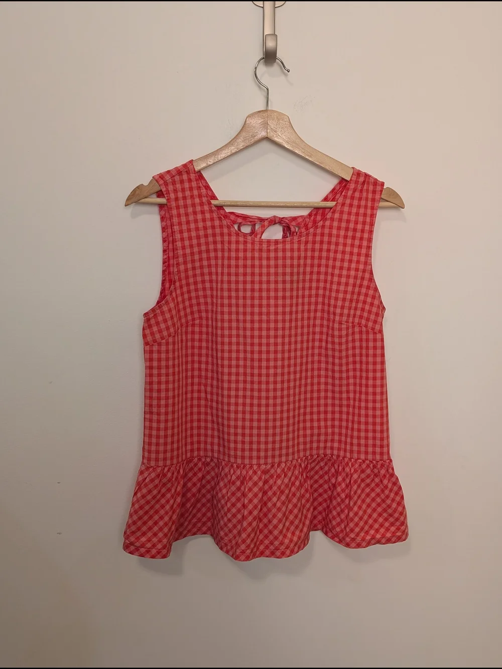 J. Crew Red and Pink Gingham Sleeveless Ruffle Tie Back Top Women's Size Small